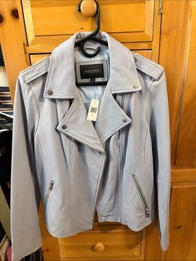 Neiman Marcus Women's Pale Lavender Leather Moto Jacket